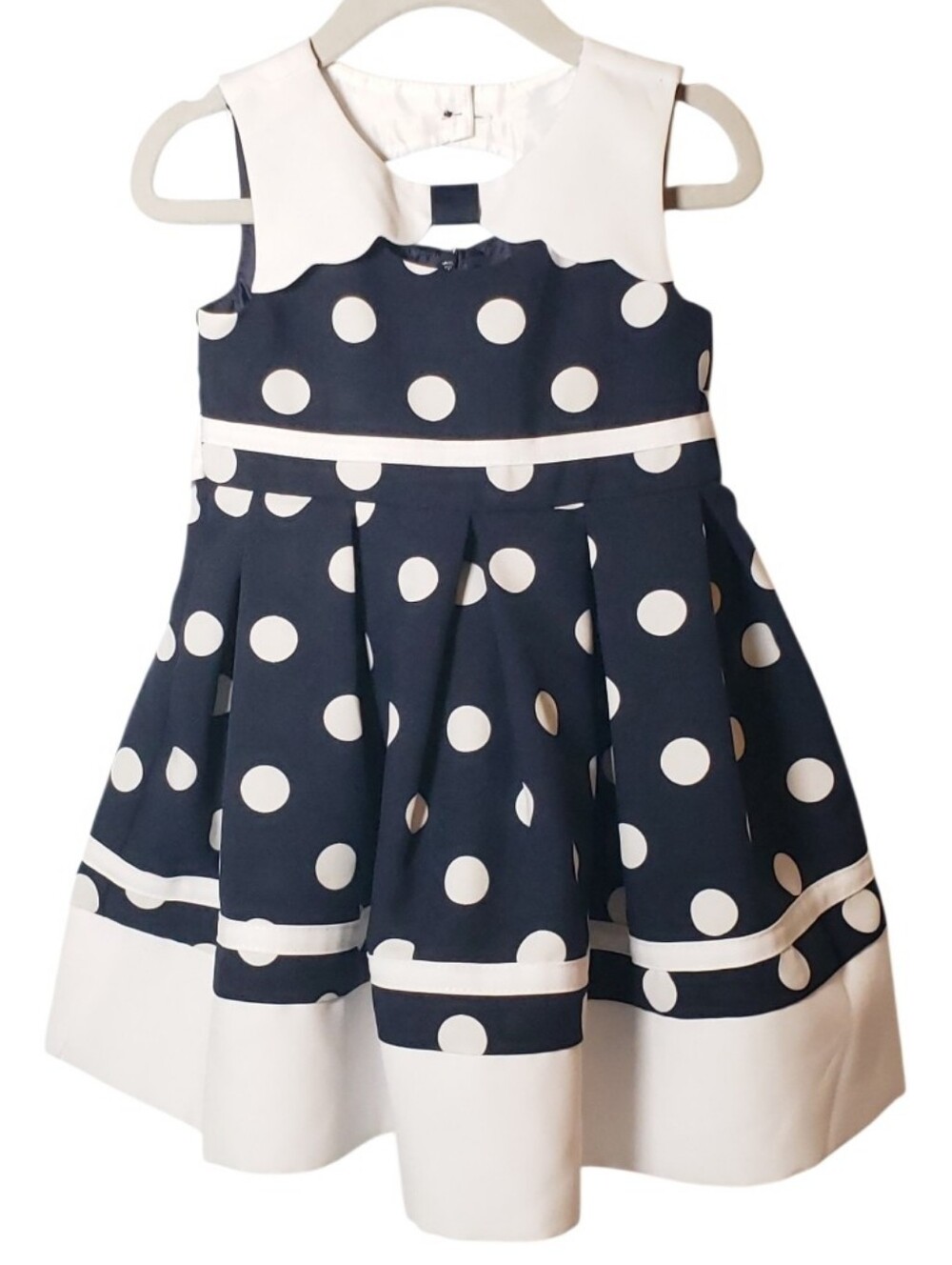 Bonnie Jean Navy White Polka Dot Scalloped Collar Dress Preppy Nautical Party 2T